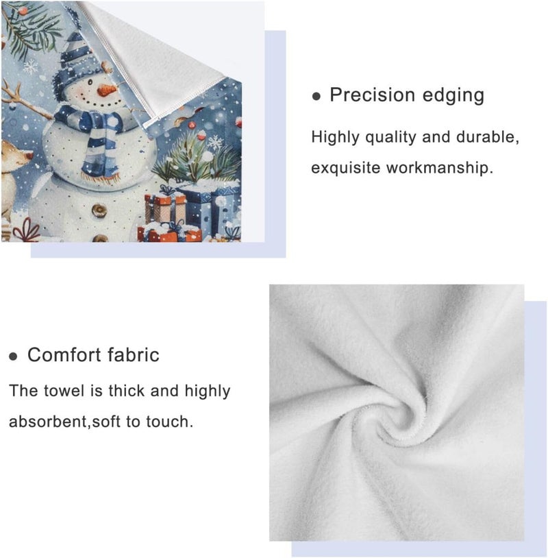 Dussdil Winter Snowflakes Snowman Bathroom Towel Set of 3 Pcs Deer Snow Hand Fingertip Bath Towels for Home Bathroom Hotel Gym Swim Washcloth Soft Thin Durable Highly Absorbent Multipurpose Decor - Image 3